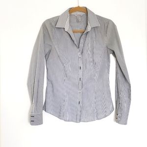 H&M Gray Striped Button Down Blouse